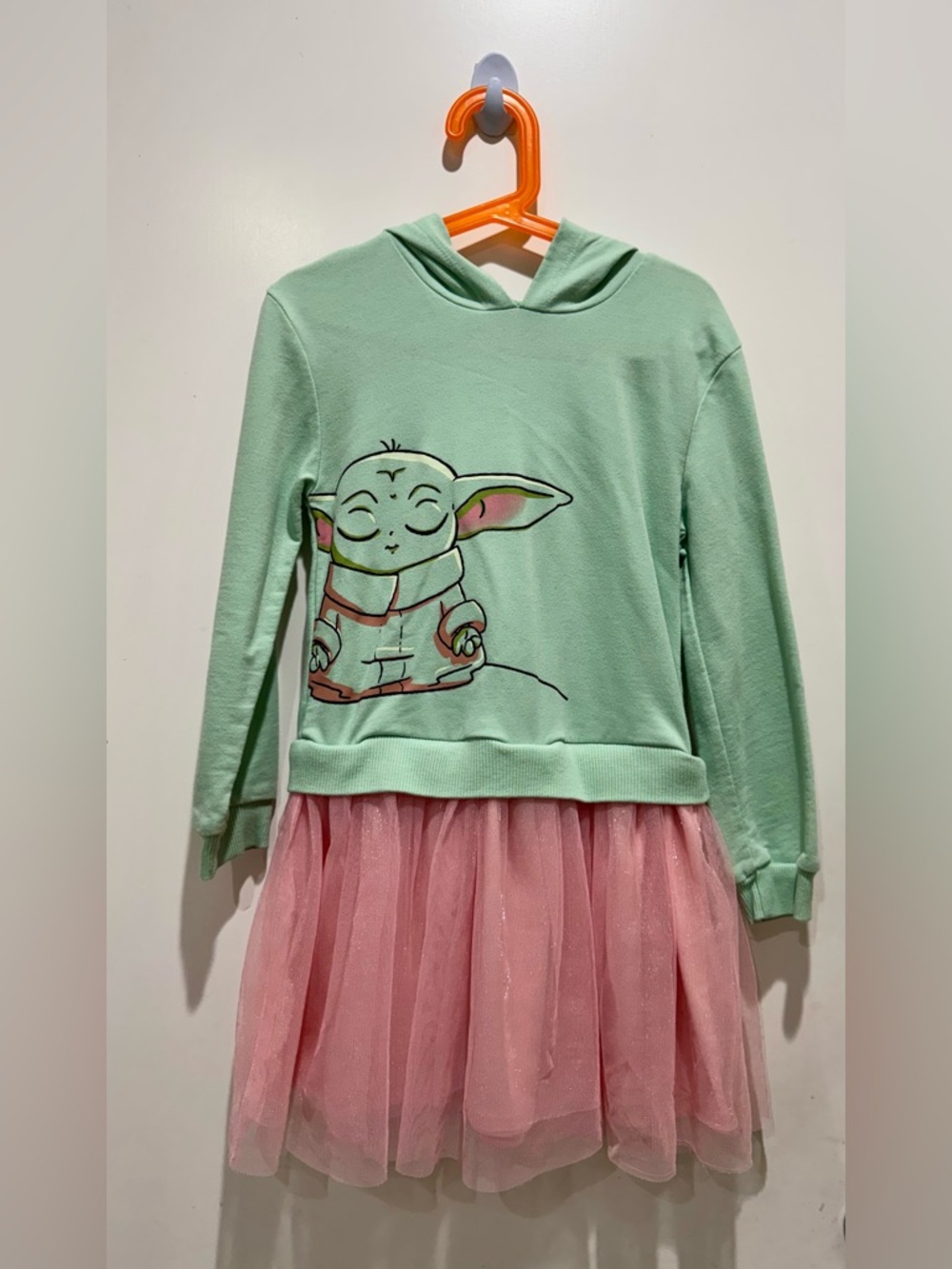 Star Wars Mint Green Baby Yoda Hooded Dress with Pink Tulle Skirt